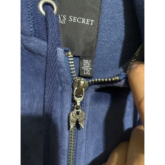 Victoria's Secret Supermodel Essential Blue Velour Velvet Zip Angel Sweater L - Picture 4 of 4